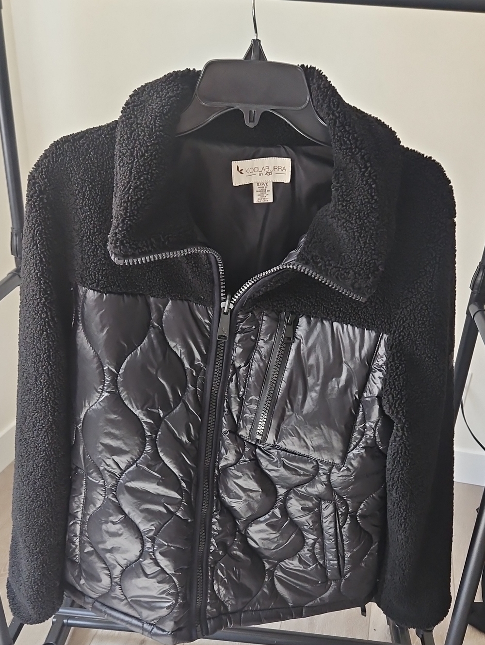 Koolaburra By Ugg Black Quilted Front Sherpa Puffer Jacket